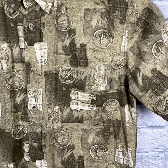 Vintage Woolrich Men Short Sleeve Button Down Shirt‎ Compass & Binoculars Medium - Picture 5 of 7